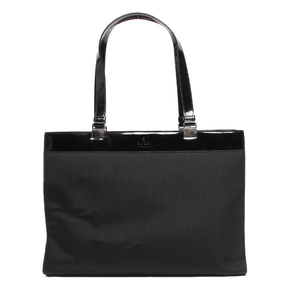 Gucci evening tote bag patent leather trim Black